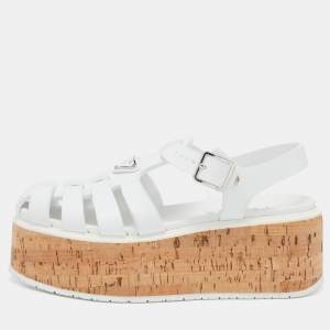 Prada White Rubber Cork Wedge Ankle Strap Sandals Size 40