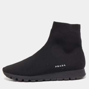 Prada Black Knit Fabric Sock Runner High Top Sneakers Size 40