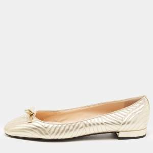 Prada Gold Quilted Leather Bow Ballet Flats Size 42