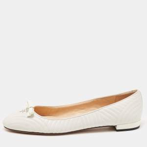 Prada White Quilted Leather Bow Ballet Flats Size 42