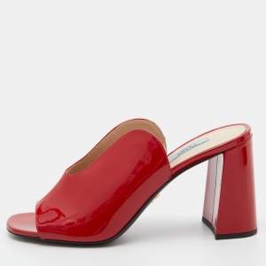 Prada Red Patent Leather Cut Out Mules Size 39.5