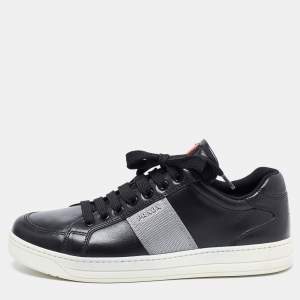Prada Black Leather Low Top Sneakers Size 38