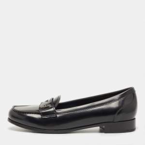 Prada Black Leather Slip On Loafers Size 36.5