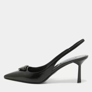 مملوكة مسبقًا Prada Black Leather Slingback Pointed Toe Pumps Size 39