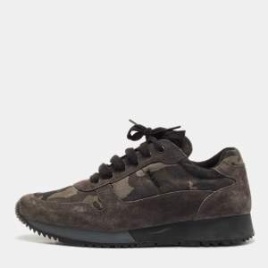 Prada Sport Grey/Green Suede and Nylon Low Top Sneakers Size 38