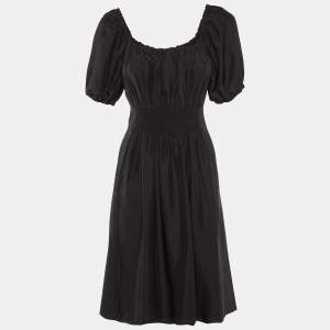 Prada Sport Black Silk Shirring Detail Midi Dress M