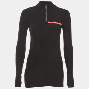 Pre Owned Prada Sport Black Textured Technical Jersey Zip-Up Top XXS/XS