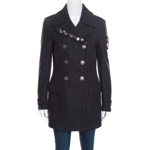 Prada Sport Grey Wool and Alpaca Button Embellished Double Breasted Coat S