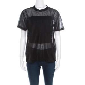 Prada Sport Black Knit Mesh Sheer Short Sleeve Top XS