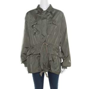 Prada Sport Olive Green Nylon Gathered Tie Detail Windcheater Jacket L