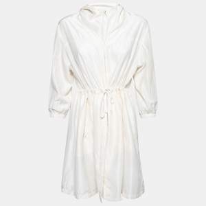 Prada Cream Silk Drawstring Waist Hooded Jacket S