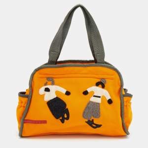 Prada Sport Orange Embroided Fabric Satchel