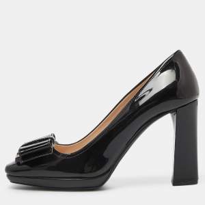 Prada Sport Black Patent Leather Bow Detail Pumps Size 36