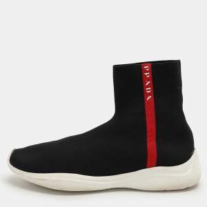 Pre Owned Prada Sport Black Knit Fabric High Top Sneakers Size 39
