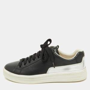 Prada Sport Black/Silver Leather Low Top Sneakers Size 38.5