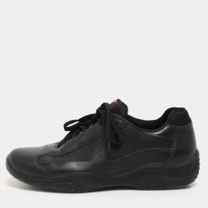 Prada Sport Black Leather and Mesh Low Top Sneakers Size 39