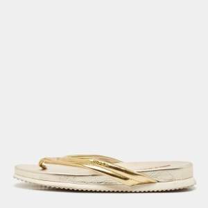 Prada Sport Gold Leather Flat Thong Sandals Size 37