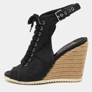 Prada Sport Black Canvas Peep Toe Slingback Sandals Size 37