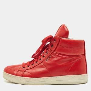 Prada Sport Red Leather High Top Sneakers Size 40