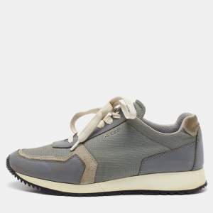 Pre Owned Prada Sport Light Grey Leather and Mesh Low Top Sneakers Size 40