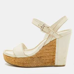 مملوكة مسبقًا صندل برادا سبورت إسفين بكعب منصة حزام كاحل جلد أبيض مقاس 36.5