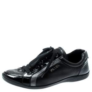 Prada Sport Black Leather Lace Up Sneakers Size 37