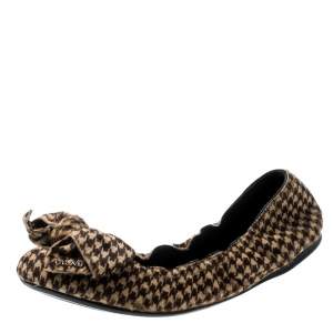 Prada Two Tone Pony Hair Bow Logo Scrunch Ballet Flats Size 37