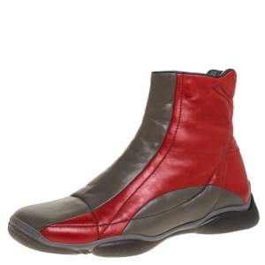 Prada Sport Grey/Red Leather High Top Sneaker Boots Size 39