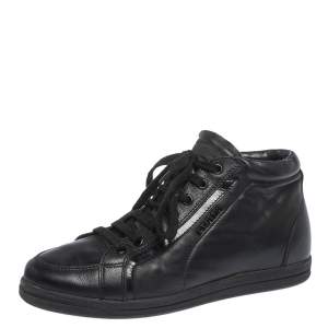 Prada Sport Black Leather Lace up Sneakers Size 35.5