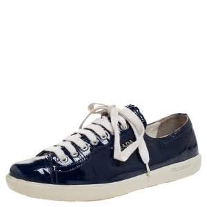 Pre Owned Prada Sport Blue Patent Lace Up Sneakers Size 38.5
