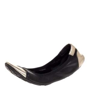Prada Sport Black/Silver Leather Scrunch Ballet Flats Size 38.5