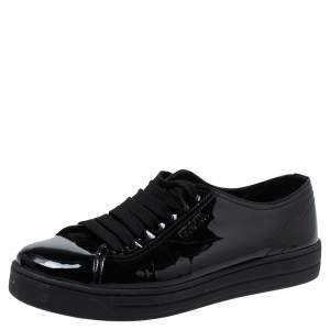 Pre Owned Prada Sports Black Patent Leather Lace Up Sneakers Size 38