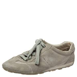 Prada Sports Grey Suede Low Top Sneakers Size 38