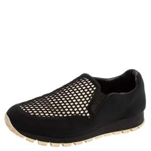 Pre Owned Prada Sport Black Mesh And Stretch Fabric Slip On Sneakers Size 38.5