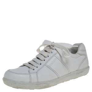 Prada Sport White Leather Lace Up Sneakers Size 37.5
