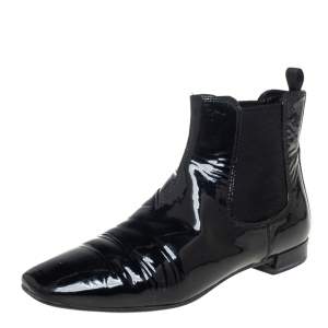 Pre Owned Prada Sport Black Patent Leather Chelsea Boots Size 36.5