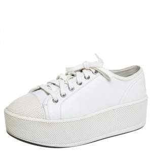 مملوكة مسبقًا Prada Sport White Leather Platform Low Top Sneakers Size 37
