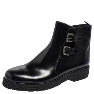 Pre Owned Prada Sport Black Glossy Leather Ankle Length Boots Size 40