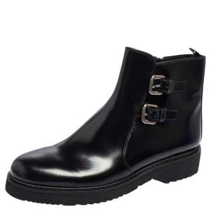 Prada Sport Black Glossy Leather Ankle Length Boots Size 40