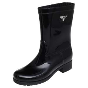 Pre Owned Prada Sport Black Rubber Rain Boots Size 39