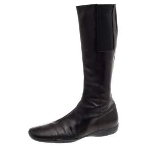 Prada Sport Black Leather Riding Boots Size 40