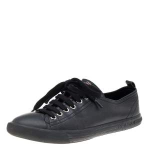 Pre Owned Prada Sport Black Leather Low Top Sneakers Size 36