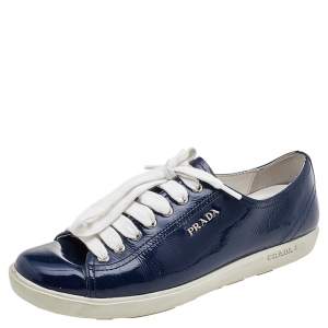 Pre Owned Prada Sport Blue Patent Leather Low Top Sneakers Size 37.5