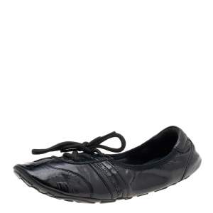 Prada Sport Black Patent Leather Lace Up Ballet Flats Size 36.5