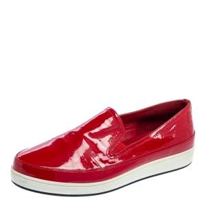 Pre Owned Prada Sport Red Patent Leather Slip-On Sneakers Size 38