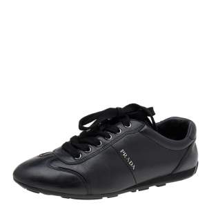 Prada Sport Black Leather Low Top Sneakers Size 37