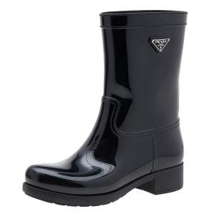 Pre Owned Prada Black Rubber Rain Boots Size 37