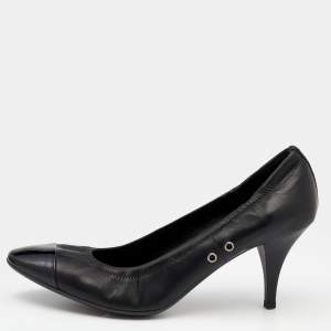 Prada Sport Black Patent and Leather Cap Toe Pumps Size 38