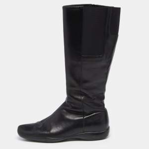 Prada Sport Black Leather Calzature Donna Calf Length Boots Size 37.5