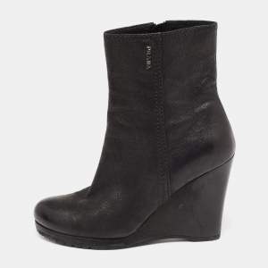 Prada Sport  Black Nubuck Leather Wedge Ankle Boots Size 36.5